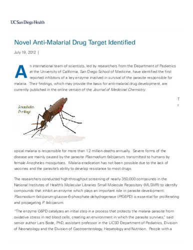 Novel Anti-Malarial Drug Target Identified