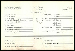 WPA Low income housing area survey data card 137, serial 17386, vacant