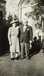 Morris and Mary Cader pose in front of their house at 101 Seventh Street, Petaluma, California, about 1943