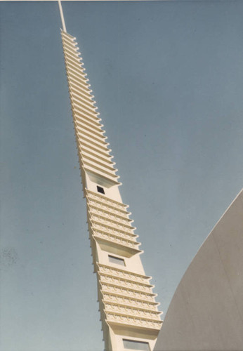 The gold spire, rising to 172 feet, at the Frank Lloyd Wright-designed Marin County Civic Center, San Rafael, California, 1962 [photograph]