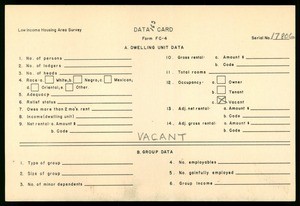 WPA Low income housing area survey data card 163, serial 17806, vacant