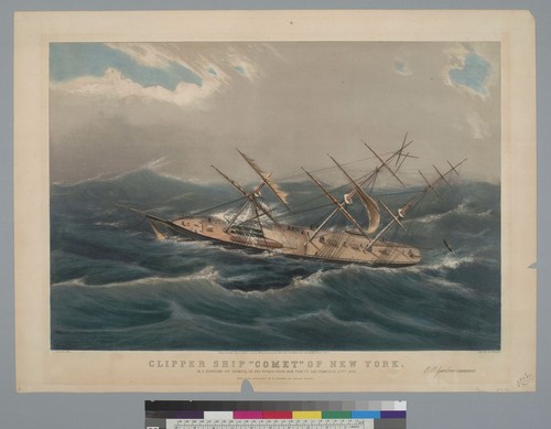 Clipper ship "Comet" of New York: in a hurricane off Bermuda on her voyage from New York to San Francisco [California], Oct[obe]r 1852