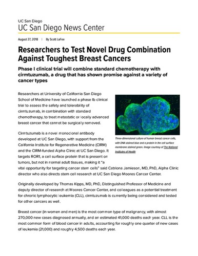 Researchers to Test Novel Drug Combination Against Toughest Breast Cancers
