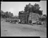 Squatter's home in Hooverville, Los Angeles, circa 1940