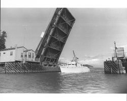 D Street bridge raised to allow a boat to pass, Petaluma, California, 1973