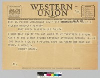 Telegram from Mickey Mouse to William Randolph Hearst