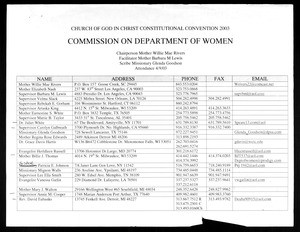 Directory of COGIC constitutional convention, Department of Women, 2003 (copy 1)