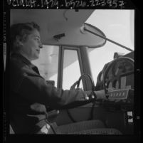 Former WAFS pilot Nancy Crews at the controls of Piper Colt, Anaheim, Calif., 1964