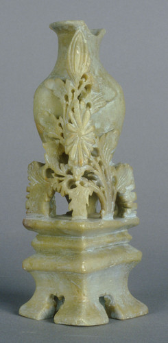Vase, soapstone, carved, on pedestal