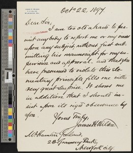 James H. Wilson, letter, 1897-10-22, to Hamlin Garland