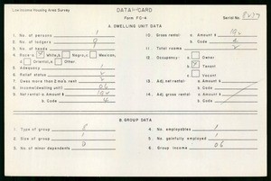 WPA Low income housing area survey data card 102, serial 8237