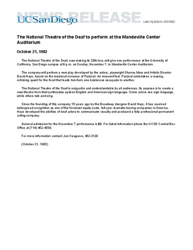 The National Theatre of the Deaf to perform at the Mandeville Center Auditorium