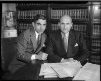 Actor Eddie Cantor and movie mogul Samuel Goldwyn, embroiled in legal suit against Warner Bros. Circa May, 1934