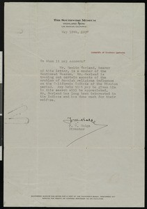 Frederick Webb Hodge, letter, 1937-05-18, to "whom it may concern"