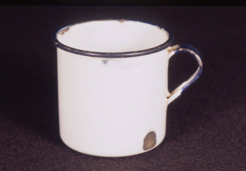 Enamel cup with blue trim