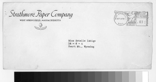 Letter, 1944 October 16, West Springfield, Mass. to Miss Estelle Ishigo, Heart Mt., Wyo