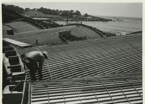 [Shell House] construction, rooftop view, O'Brien, Mr. and Mrs. James, residential, Pebble Beach
