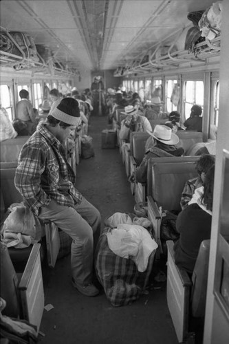 Interior of second class train, Chihuahua, 1983