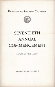 Commencement program, USC (70th: 1953: Alumni Memorial Park)