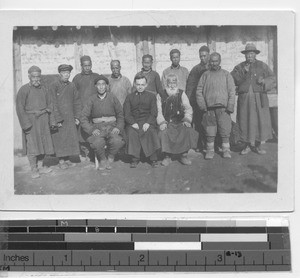 Maryknoll priest with elderly men at Xinbin, China, 1933
