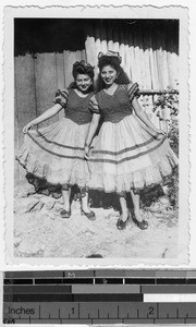 Mestizas in carnival dresss, Quintana Roo, Mexico, ca. 1948