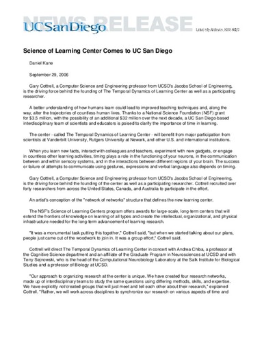 Science of Learning Center Comes to UC San Diego