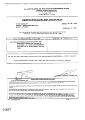 [Certificate of deposit from L Atteshlis Bonded Stores Ltd for Sovereign classic gold]