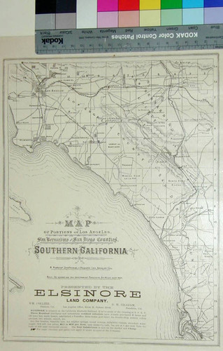 Map of portions of Los Angeles, San Bernardino and San Diego Counties, Southern California / R. Renshaw Draftsman and Engraver Los Angeles, Cal. Presented by the Elsinore Land Company