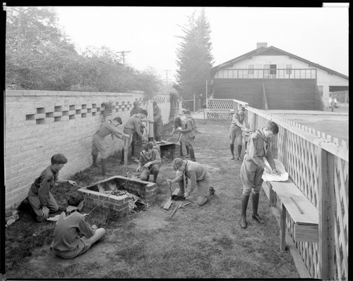 Boy Scout cookout, Polytechnic Elementary School, 1030 East California, Pasadena. May 17 -23, 1938