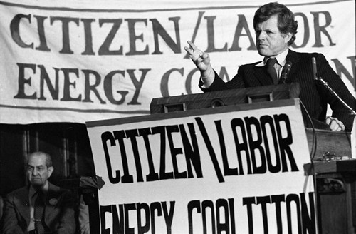 Ted Kennedy at podium, Philadelphia, 1980