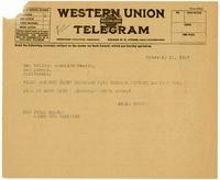 Telegram from Julia Morgan to William Randolph Hearst, February 11, 1927