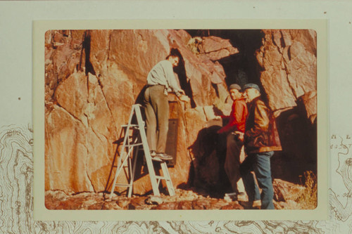 Jim Bailey, Harvey Butchart, Dock Marston at the replacing of the 1934 plaque at Separation Canyon 1971, Nov. 27