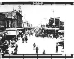 Looking north up Main Street at the Fourth of July parade, Petaluma, California, Jul. 4, 1911