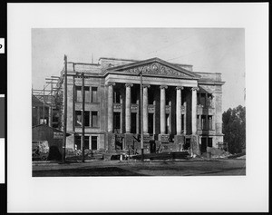 Exterior view of Polytechnic High School during construction, 1905