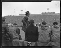 U.S.C. Trojans coach Howard Jones at Rose Bowl game against Duke, Pasadena, 1939