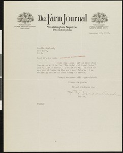 Frank Graham Moorhead, letter, 1920-11-30, to Hamlin Garland