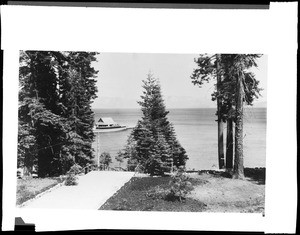 View of Lake Tahoe from a tavern on the shore, 1910-1940