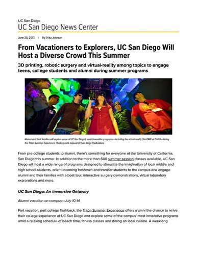 From Vacationers to Explorers, UC San Diego Will Host a Diverse Crowd This Summer