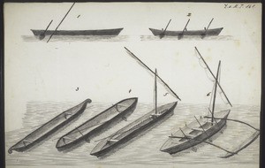 Indian canoes - 1., 2., 3. River boats, 4., 5. Used on rivers and on the sea; 6. fishing boat used at sea