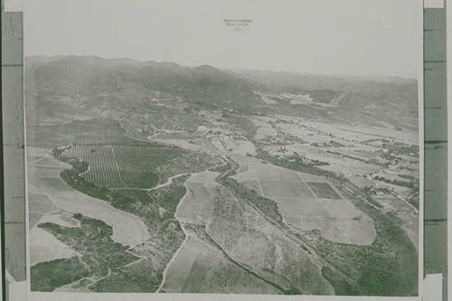 Aerial view of upper Santa Monica Canyon looking northwest