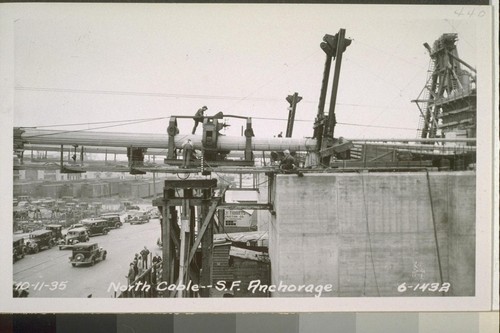 Anchorages Yerba Buena, San Francisco, Center; Cables, Yerba Buena Viaduct, West Bay, Catwalks, Unit #1 Stiffening Truss, 1935-36--No. 373-558