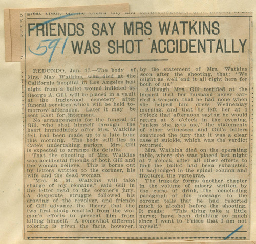 Friends say Mrs. Watkins was shot accidentally