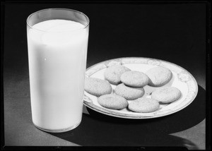 Glass of milk and cookies, Southern California, 1931
