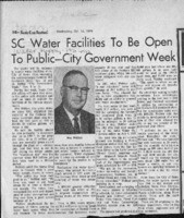SC Water Facilities To Be Open To Public-City Government Week