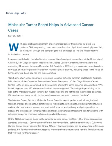 Molecular Tumor Board Helps in Advanced Cancer Cases