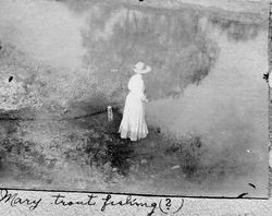 Mary (Allen) Harmon, about 1908, fishing at the Russian River
