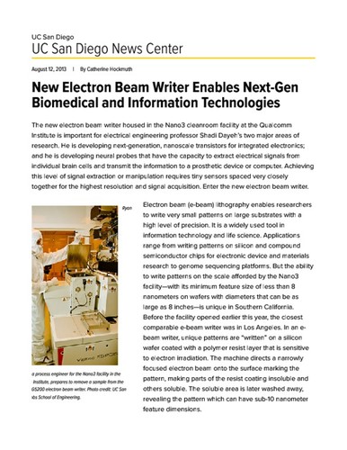 New Electron Beam Writer Enables Next-Gen Biomedical and Information Technologies