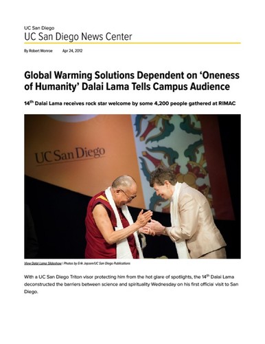 Global Warming Solutions Dependent on ‘Oneness of Humanity’ Dalai Lama Tells Campus Audience