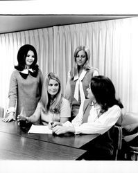 Miss Sonoma County candidates being interviewed by a panel, Santa Rosa, California, 1969