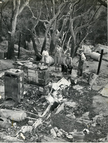 Remains of a home following Malibu wildfire, 1940s